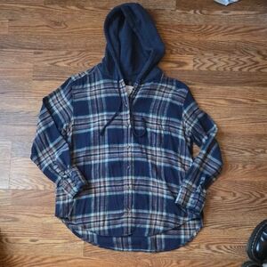 American Eagle Hooded Flannel Button Down Shirt